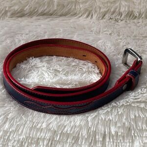 Vintage Circle Y of Yoakum Leather Belt‎ Sz 32 USA Red & Blue Western USA Texas